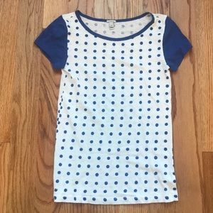 🌸J. Crew Blue and White Polka Dot cap sleeve T